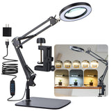 LED Magnifier Desk Lamp with Stand and Clamp, 3 Color Modes & Stepless Dimming 5-Diopter Glass Lens, Adjustable Swivel Arm - Mag