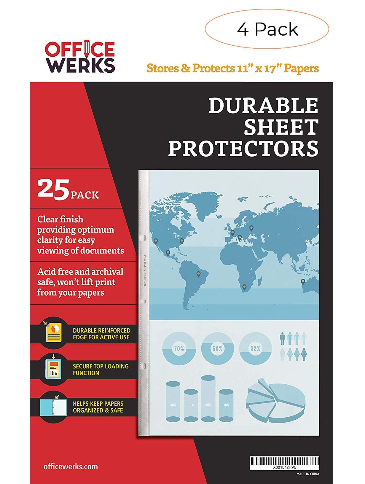 11 X 17 Sheet Protectors, Portrait View,25 Pack, Top Loading, Protect, Store And Display 11X17 Paper, Photographs, Prints, And D