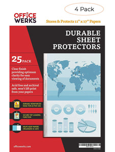 11 X 17 Sheet Protectors, Portrait View,25 Pack, Top Loading, Protect, Store And Display 11X17 Paper, Photographs, Prints, And D