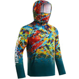 Rodeel UPF 50+ Mens Long Sleeve Performance Fishing Hiking Shirt with Mask UV Neck Gaiter Hoodie Dark Blue