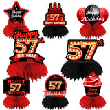Happy 57th Birthday Red and Black Table Honeycomb Centerpieces Balloons Theme Decor Table Decorations Table Toppers for Girls Wo