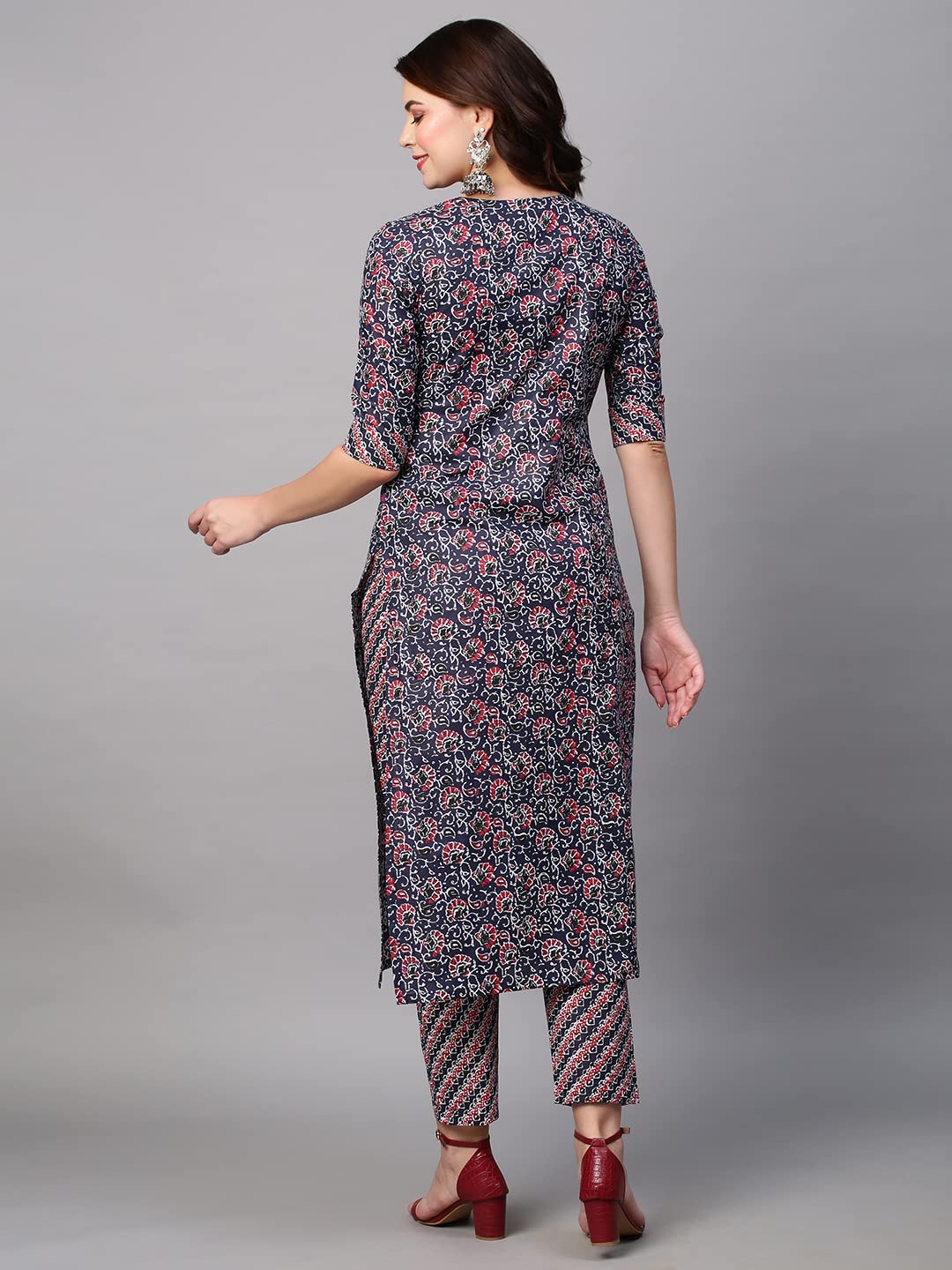 Gosriki Women'S Cotton Blend Traditional Straight Printed Kurta And Palazzo Set (Janar Dark Blue-32_Xxl-Gs_Dark Blue_Xx-Large),Dark Blue,2,B0BRFSCSTT
