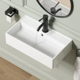 Wall Mount Rectangular Bathroom Sink, QISHKA 22x12.4 Modern Ceramic Floating Vessel Sink, White Rectangle Vanity Sink with Overf
