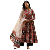 Gosriki Women'S Rayon Viscose Anarkali Printed Kurta With Pant & Dupatta (Ziha Multi-Gs_L_Multicolor_Large),Multicolour,,B0DXKYXSP2