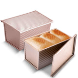 KITESSENSU Pullman Loaf Pan with Lid 2 Pack, 1 lb Dough Capacity Non-Stick Bakeware for Baking Bread, Carbon Steel Corrugated Br
