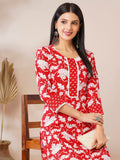 Anni Designer Women'S Cotton Blend Printed Straight Kurta With Pant (Pustak Red-Vks05_Xxl_Red_Xx-Large),Red,2XL,,,