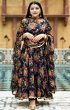 Gosriki Women'S Georgette Anarkali Printed Kurta With Pant & Dupatta (Atasi Blue-Nw2_S-Gs_Dark Blue_Small),Dark Blue,,B0BSLHMV17