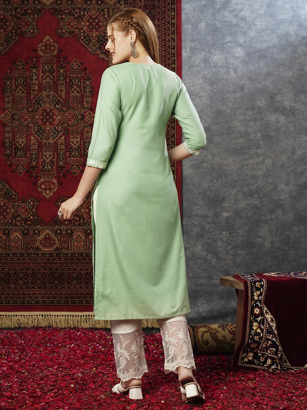 Gosriki Women'S Rayon Blend Straight Chikankari Embroidered Kurta (Victoria Green-Jl-Gs_4Xl_Green_Xxxx-Large),Green,4,B0D73XXSVR