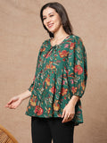 Gosriki Women'S Tunics Tops Rayon Viscose Printed Short Top For Women (Silvi Green-Vks01-Gs_M_Green_Medium),Green,,B0DVQ5981C
