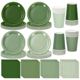 Whaline 244Pcs Sage Green Tableware Set Serves 48 Gradient Green Disposable Dinnerware 48 9 Plates 48 7 Plate 48 9oz Cups 100 Na
