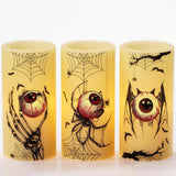 Eldnacele Halloween Flameless Flickering Candles with Timer, Battery Operated Spider Eyeballs, Bat Eyeballs, Skeleton Hand Eyeba
