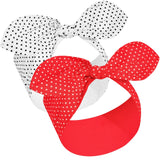 Hicarer 2 Pieces Polka Dot Headband Bandana Headband 50s Costume Hair Accessories Bows Wide Headwrap for Women and Girls(Red, Wh