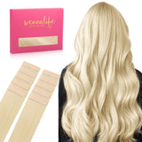 WENNALIFE Tape in Hair Extensions Human Hair Platinum Blonde Tape in Extensions, 10pcs 30g 24 inch Remy Invisible Tape Ins Strai