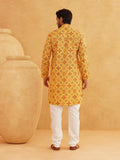 Sojanya (Since 1958 Men'S Cotton Linen Yellow & Multi Print Only Long Kurta Yellow & Multi 2Xl