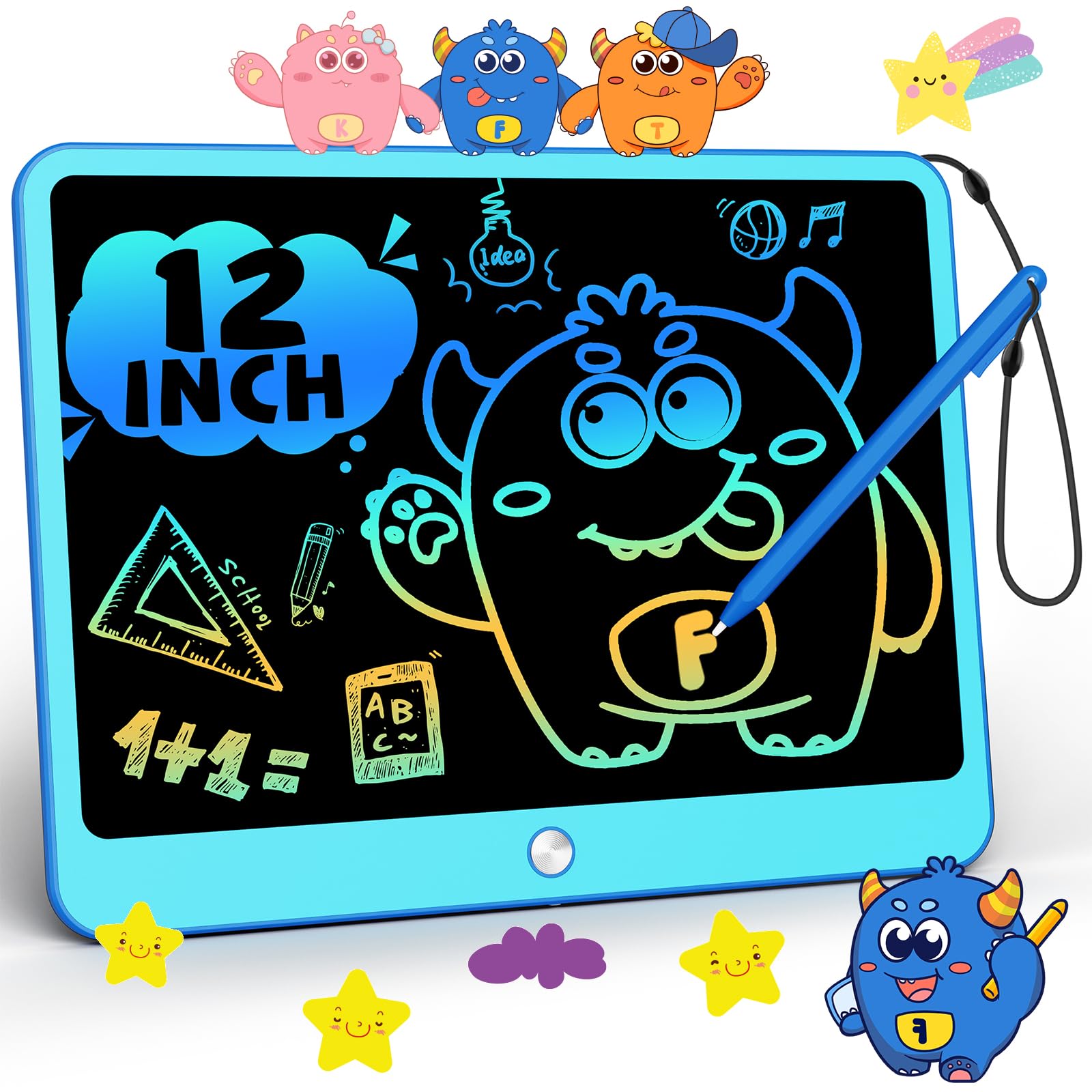 TEKFUN 2Pack 10inch Blue+Blue Doodle Board Drawing Board Reusable Drawing Tablet with Lanyard, Educational Kids Toddler Toys Bir
