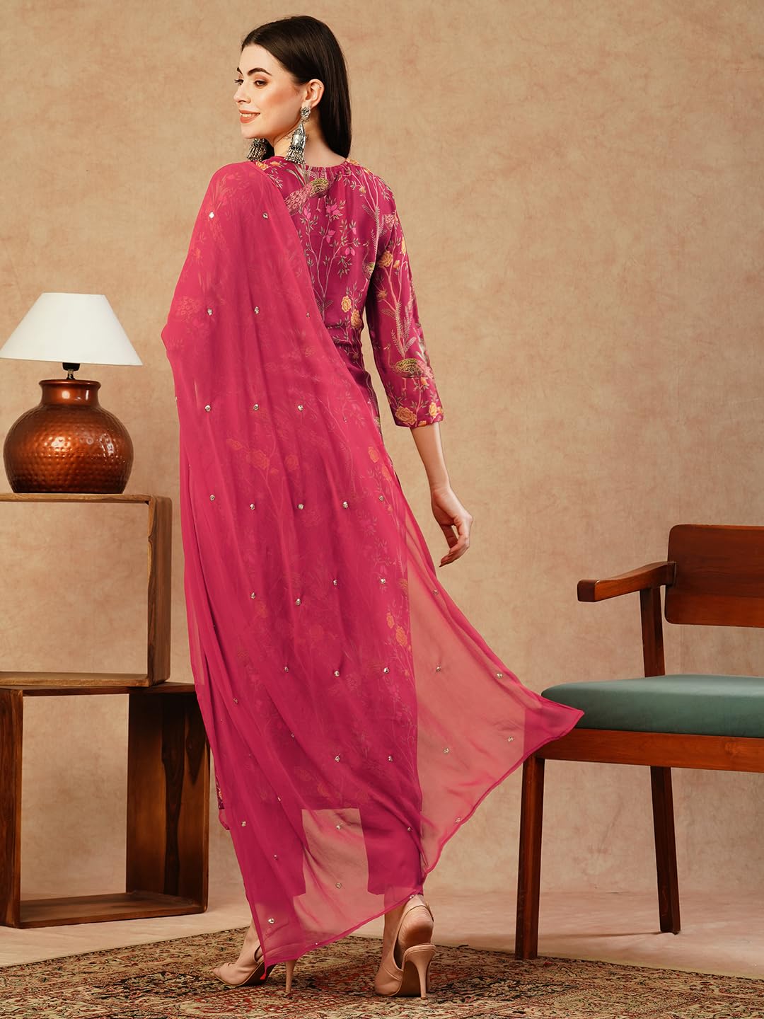 Gosriki Women'S Cotton Blend Straight Printed Kurta With Pant & Dupatta (Shoko Red-Nfb-Gs_5Xl_Red_Xxxxx-Large),Red,5,B0CTHTDVMR