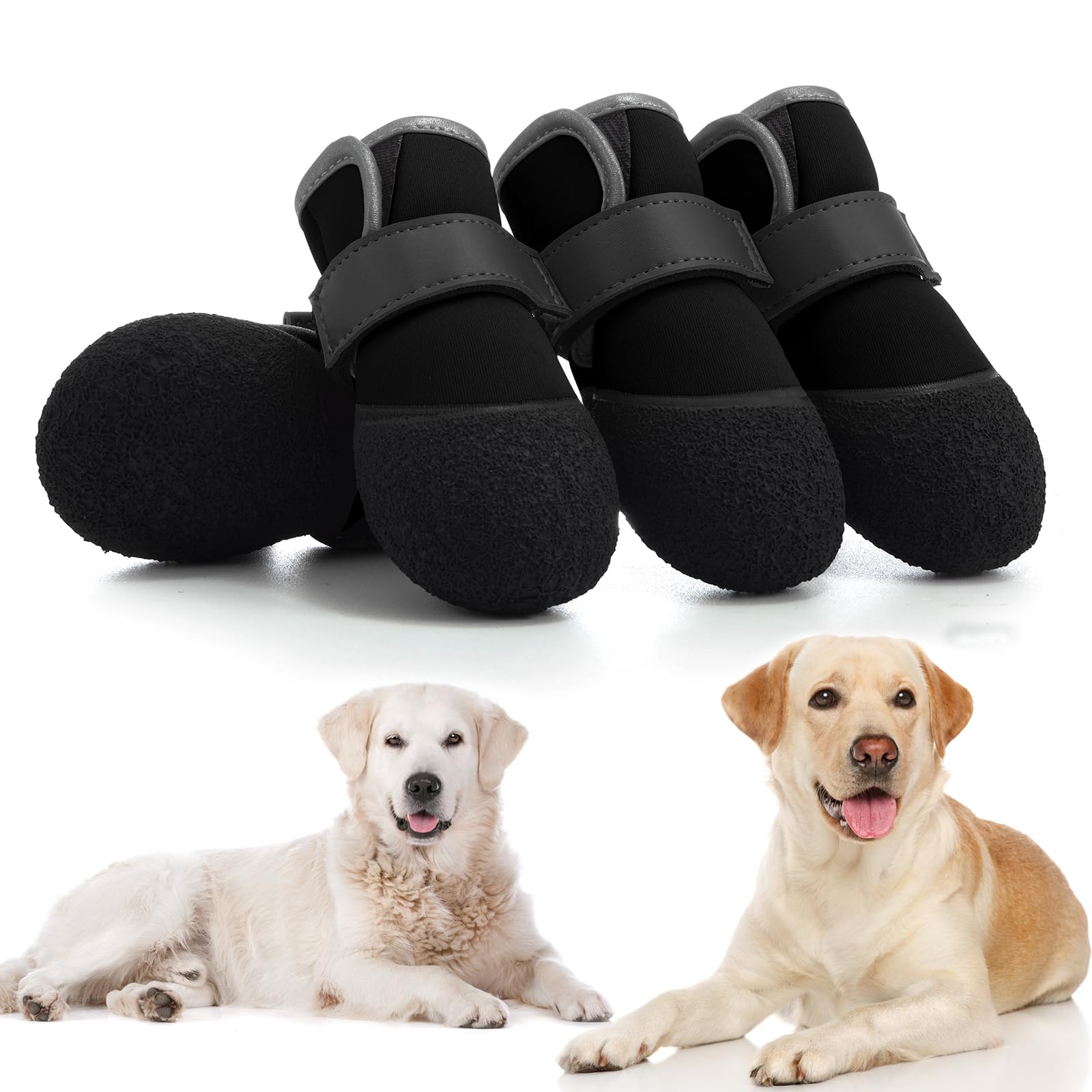 DOGOYS Dog Shoes, Outdoor Dog Boots Non-Slip Waterproof Dog Booties for Medium to Large Dogs 4Pcs for Winter Snowy Day, Summer H