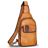 Genuine Leather Sling Bags Hiking Sling Backpacks Shoulder Fanny Pack Vintage Handmade Crossbody Chest Daypack (Brown)