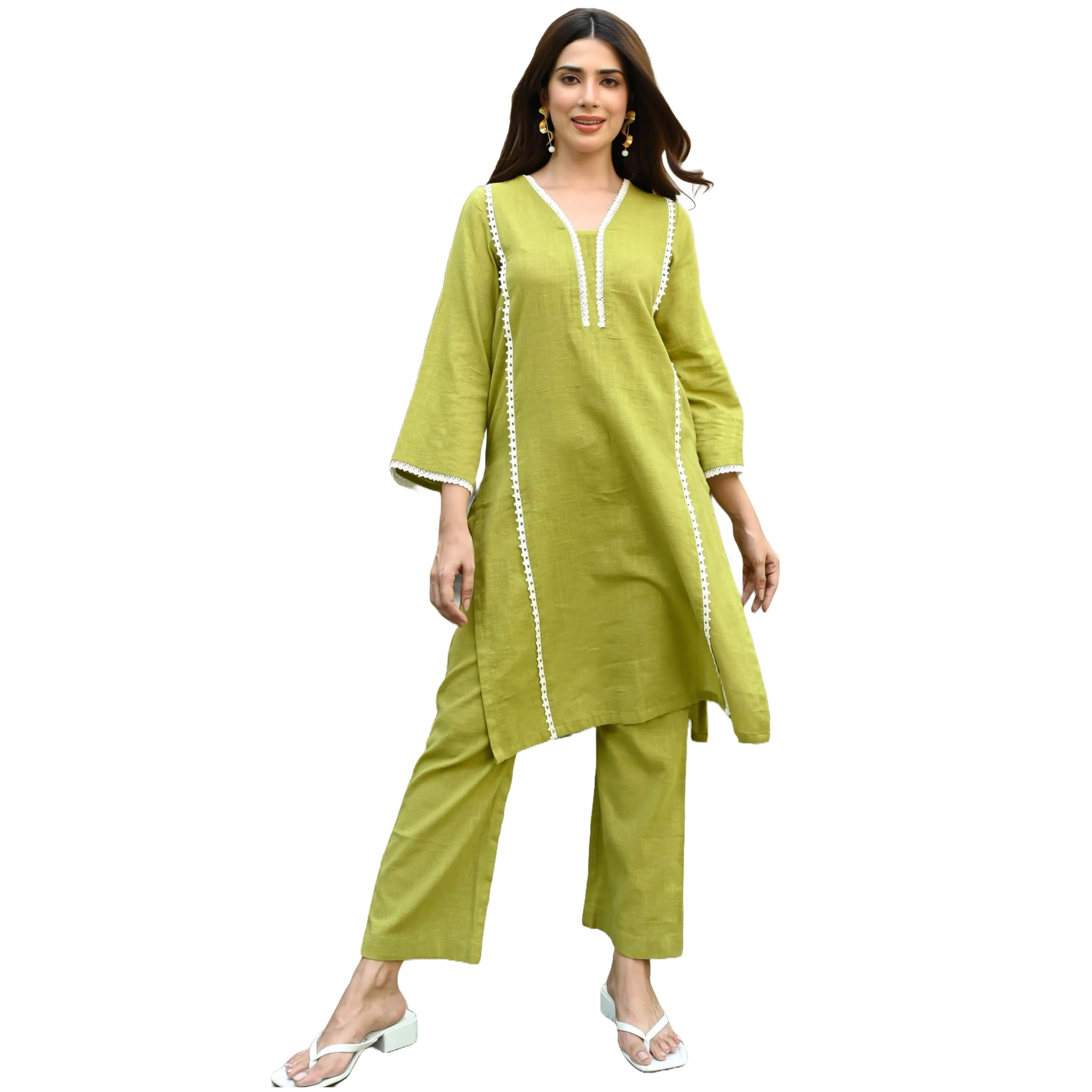 Gosriki Women'S Cotton Blend Solid Ethnic Co-Ord Set (Thara Mehandi-Gs_M_Green_Medium),Green,,B0D5DHBLKT