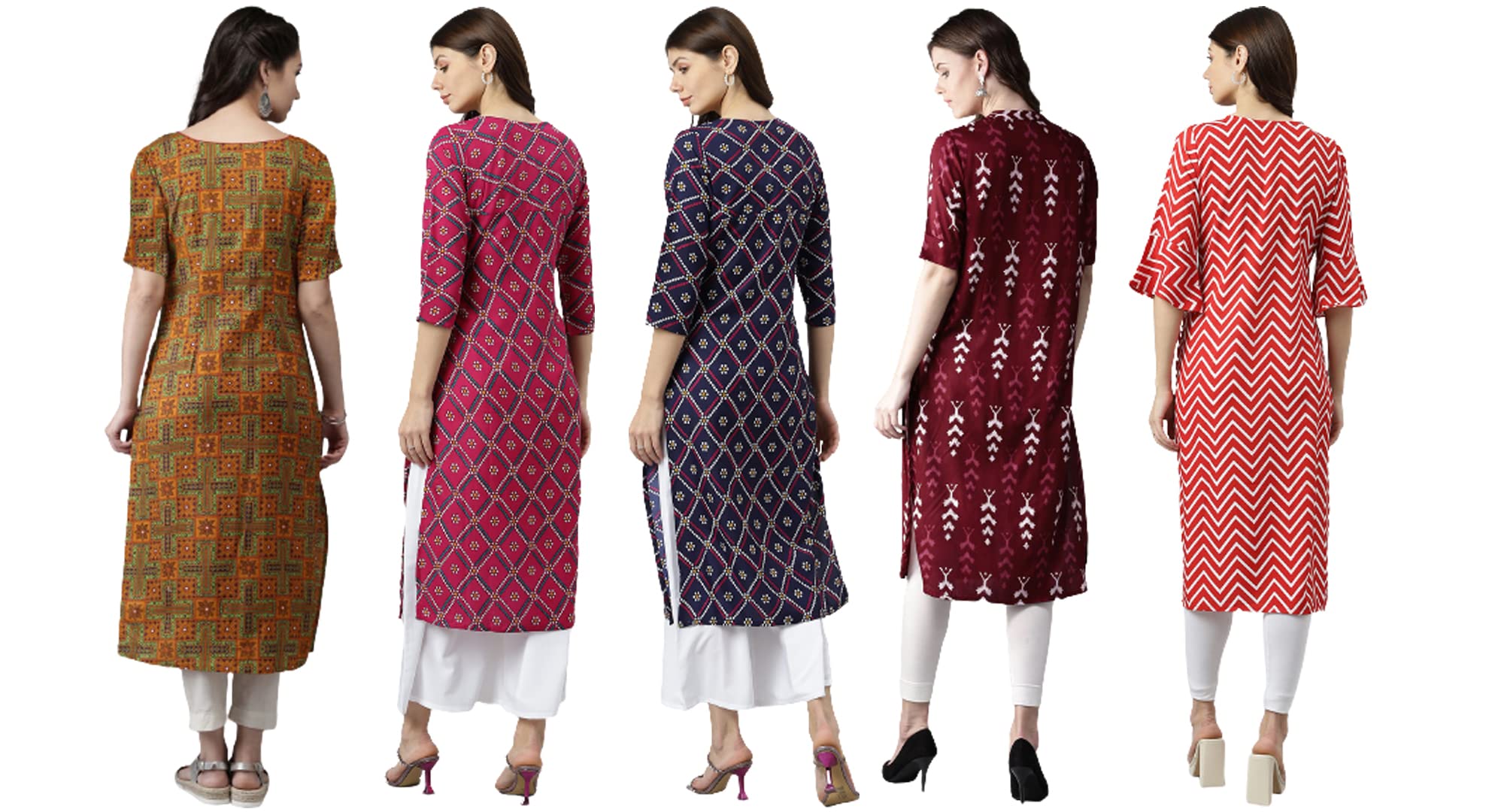 Anni Designer Women'S Crepe Straight Printed Kurta Pack Of 5 (Crepe-Combo-Nw_045_S_Multicolor_Small),Multicolour,S,Crepe,Regular,Kurta
