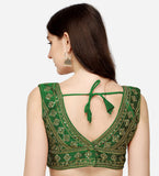Pujia Mills Women'S Silk Embroidery Sleeveless Sequins Zari Work Readymade Saree Blouse (Radha Krishna 11_Pink_38)
