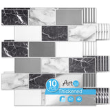 Art3d Peel and Stick Black White Grey Marble Wall Tiles - 12x12 Thicker Design Backsplash, Self-Adhesive Tile for Kitchen & Bath