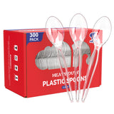 JOLLY CHEF [300 Count] Clear Plastic Spoons, Heavy Duty Disposable Spoons Utensils, Clear Plastic Silverware Bulk for Party, Bir