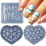 3D Shell Starfish Silicone Nail Molds, 3Pcs Ocean Themed Nail Art Mold Carving Template, Summer Beach Style Nails Design Tools N