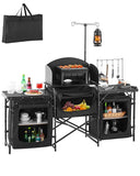 VEVOR Camping Kitchen Table, Outdoor Camp Cooking Table, Aluminum Portable Cook Station with 3 Storage Cupboard, Carrying Bag, D
