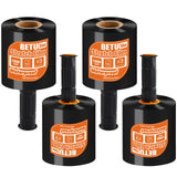 Black Stretch Film Shrink Wrap for Moving Supplies (5inch, 4 Pack) x 1000ft, Industrial Strength Plastic Wrap Stretch Roll for P