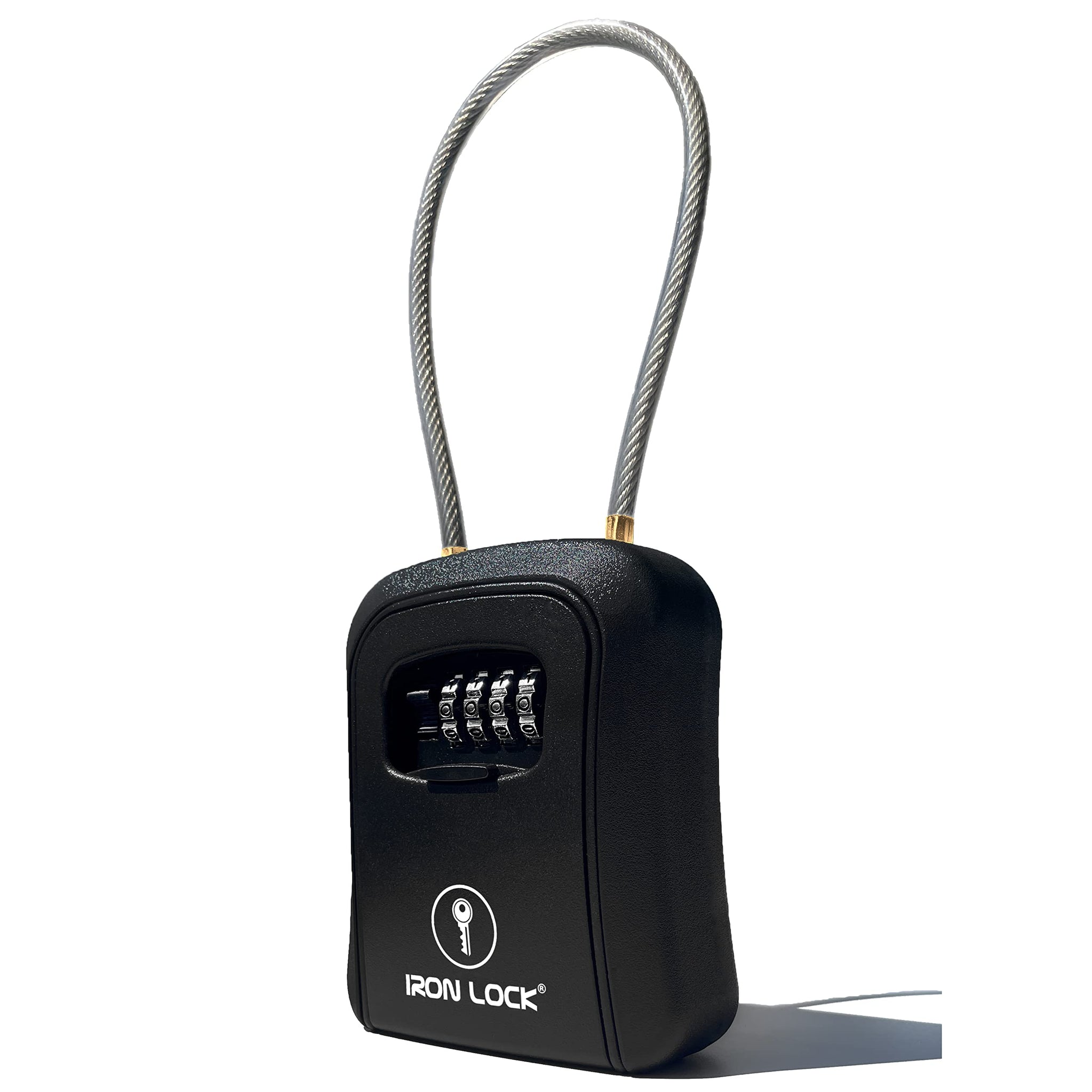 Iron Lock - Key Lock Box Portable And Wall Mounted With Removable Cable Shackle Indoor Outdoor Waterproof 4 Digit Combination Wi