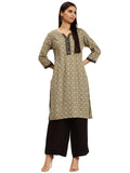 rangita Beige Cotton Knee Length Printed Straight Kurti for Women | Kurta for Women_S