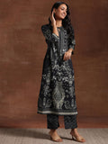 Libas Womens Printed Crepe Straight Kurta With Trousers Black L