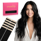 WENNALIFE Tape in Hair Extensions Human Hair Natural Black Tape in Extensions, 10pcs 25g 14 inch Remy Invisible Tape Ins Straigh
