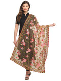 Shasmi Women's Heavy Net Embroidered Fancy phulkari work Dupatta for women (ONLY Dupatta) (Chikku)
