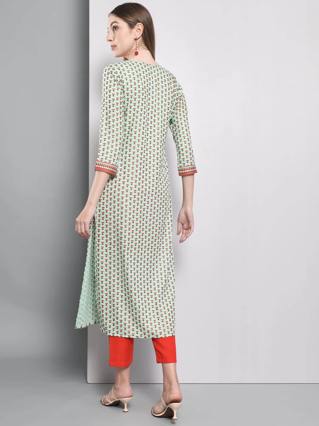 Anni Designer Women'S Cotton Blend Traditional Straight Printed Kurta And Pant Set (Amd 555-Green_Xxl_Green_Xx-Large),Green,2XL,Cotton Blend,Regular,Pants