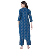 Gosriki Women'S Rayon Foil Printed Kurta With Palazzo (Natak Blue_Xxl-Blue_Xx-Large),Blue,2,B098NZFZHP