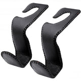 EldHus Headrest Hooks for Purses and Bags, 2 Pack Car Seat Hooks for Grocery Bag Handbag, Metal Car Purse Holder Covered by Leat