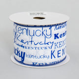 2.5 Wide Expressions White Satin Kentucky Print Wired Ribbon (10 Yards) Blue Wired Edge