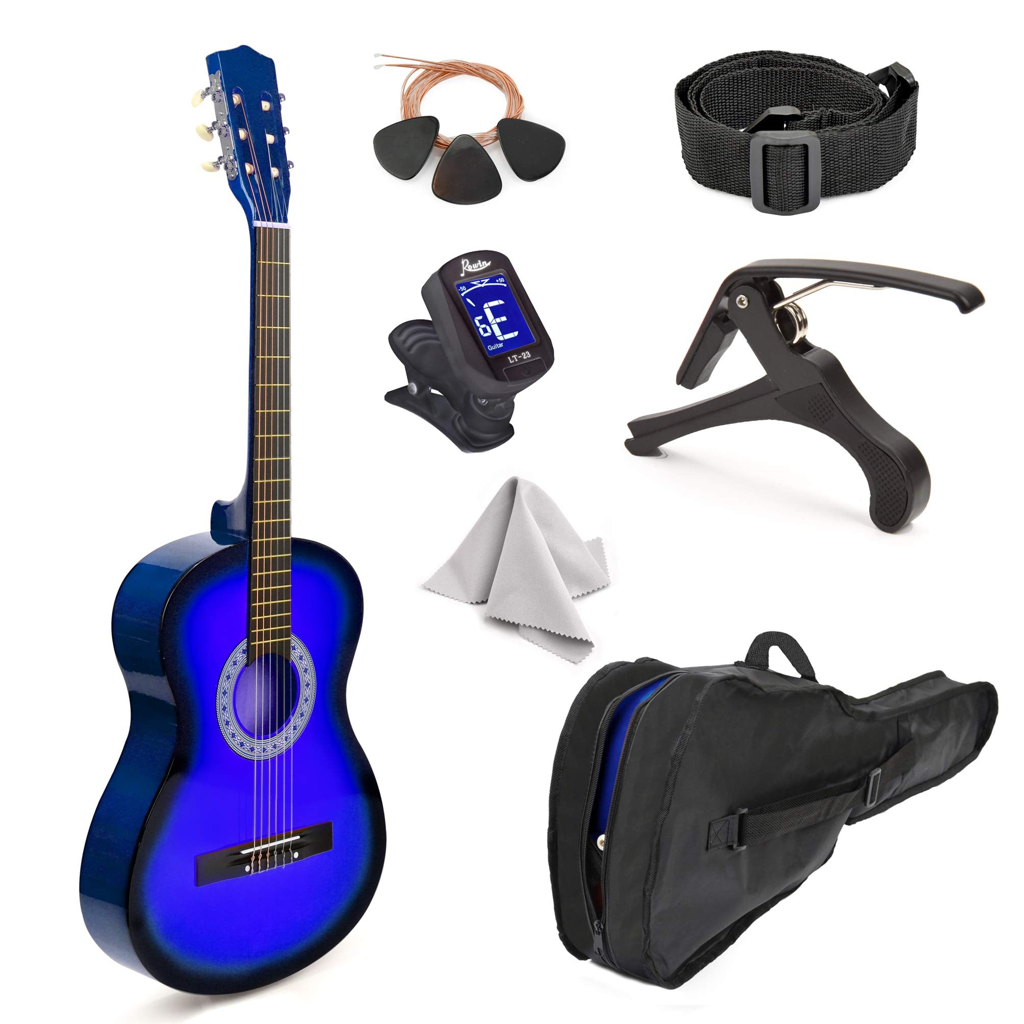 30 Wood Classical Guitar With Case And Accessories For Kids/Girls/Boys/Beginners (Blue Gradient)