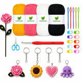 Crochet Kit For Beginners With Yarn, Crochet Set, Crochet Hook, Yarn Needles, Stitch Markers, Scissors & Keychain Rings | Diy Am