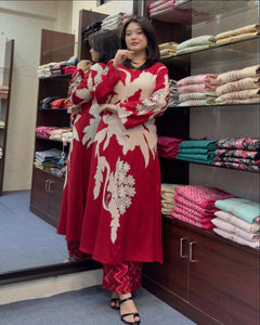 Gosriki Women'S Cotton Blend Straight Printed Kurta With Palazzo (Cukari Red-Vks01-Gs_Xl_Red_X-Large),Red,,B0D9WD3HJB
