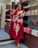 Gosriki Women'S Cotton Blend Straight Printed Kurta With Palazzo (Cukari Red-Gs_Xl_Red_X-Large),Red,,B0D9WD59RH