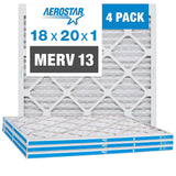 Aerostar 18x20x1 MERV 13 Air Filter, 4 Pack Set of HVAC Furnace Filters, Electrostatic MPR 1500-1900 & FPR 10 (Actual Size: 17 3