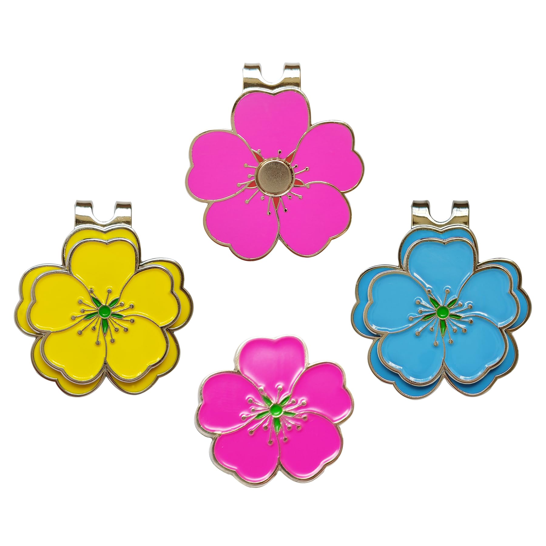 Eshan Golf Ball Marker And Magnetic Golf Hat Clip Set Flower Clover Shape Clips Markers Golf Bag Accessories Court Gift For Men 
