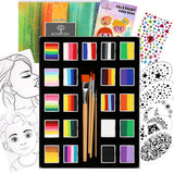 Bowitzki 21 Color Split Cake Face Paint Set Professional Face Painting Kit Kids Adults 10g One Stroke Stencil Brush Practice Boa