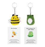 mountova 2 Sets Pocket Hug, Encouragement Cards with Bee & Frog Crochet Animal Keychain, Emotional Support Small Gifts for Team 