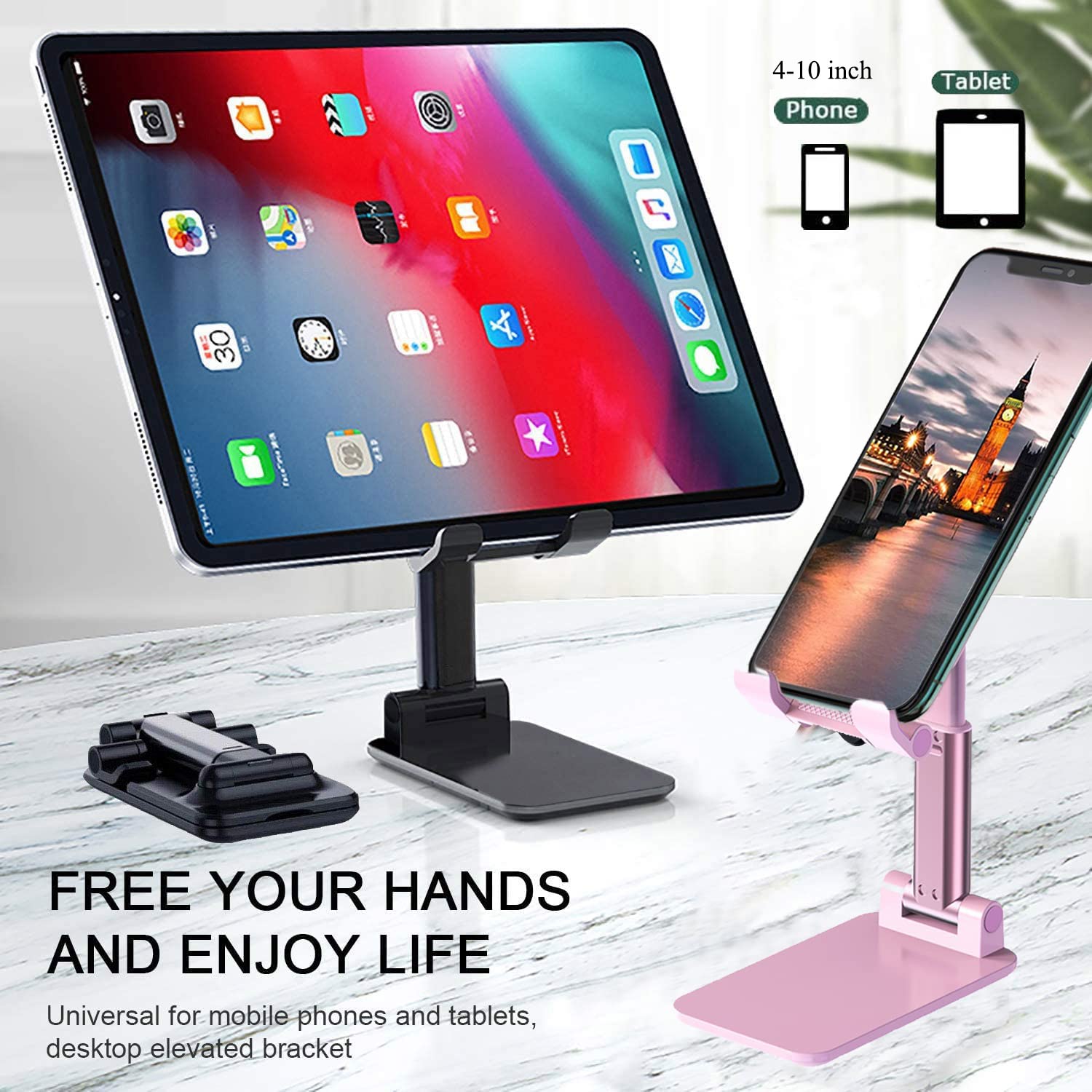 Meetuo 2 Pcs Cell Phone Stand, Adjustable Angle Height Phone Stand for Desk, Foldable Portable Phone Holder for iPhone 14/13/12/
