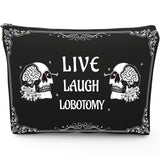 Sitsink Halloween Gifts for Women - Spooky Funny Gifts for Girls, Goth Makeup Bags Live Laugh Lobotomy Cosmetic Pouch, Black Wit