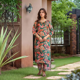 Anni Designer Women'S Rayon Viscose Straight Printed Kurta With Palazzo (Chinki Green-Vks03_Xl_Green_X-Large),Green,XL,,,